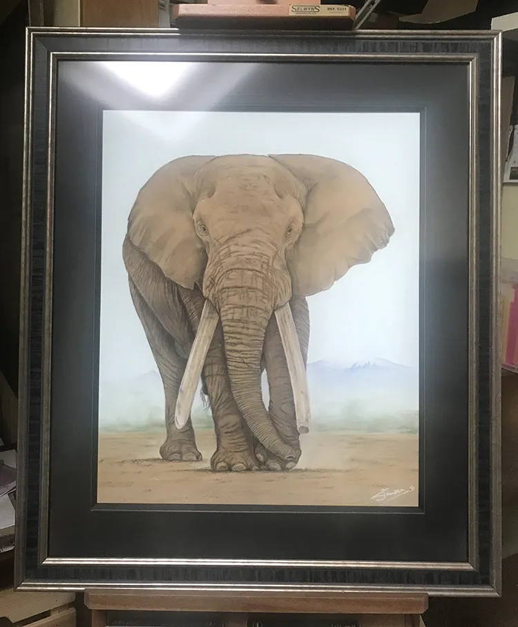 Framed, mounted and on display at the Studio/Gallery Frame Size 27 X 31 inches