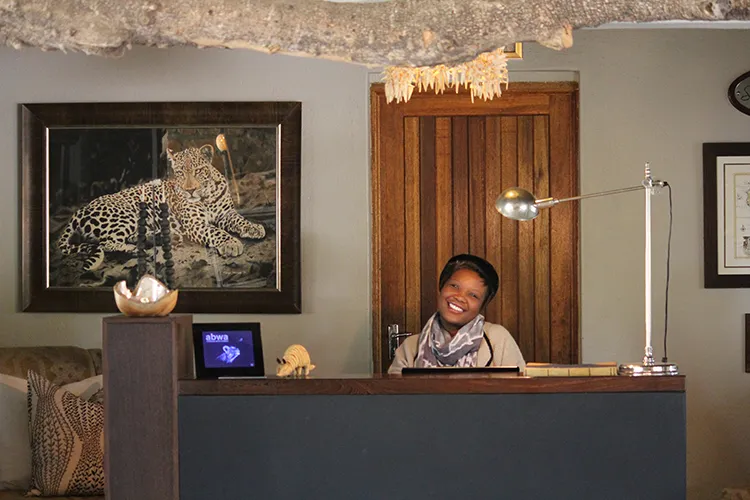 Autobiography leaflets and an ABWA screen at the Leopard Hills Reception reception