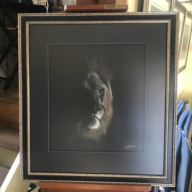 Framed, mounted and on display in the studio / gallery. Frame size 27in x 33in